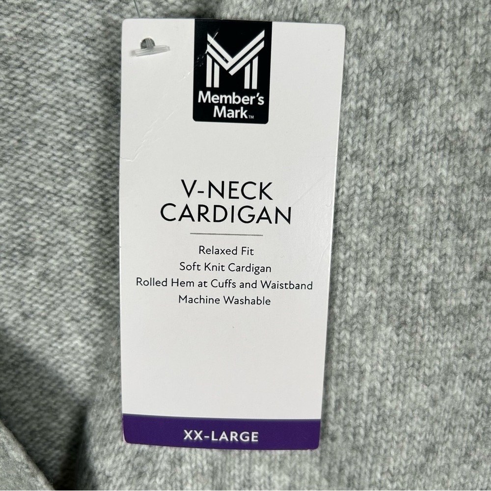 Member's Mark Boxy Rolled Hem V-Neck Soft Cardigan Light Grey Heather XXL NWT - Picture 6 of 7